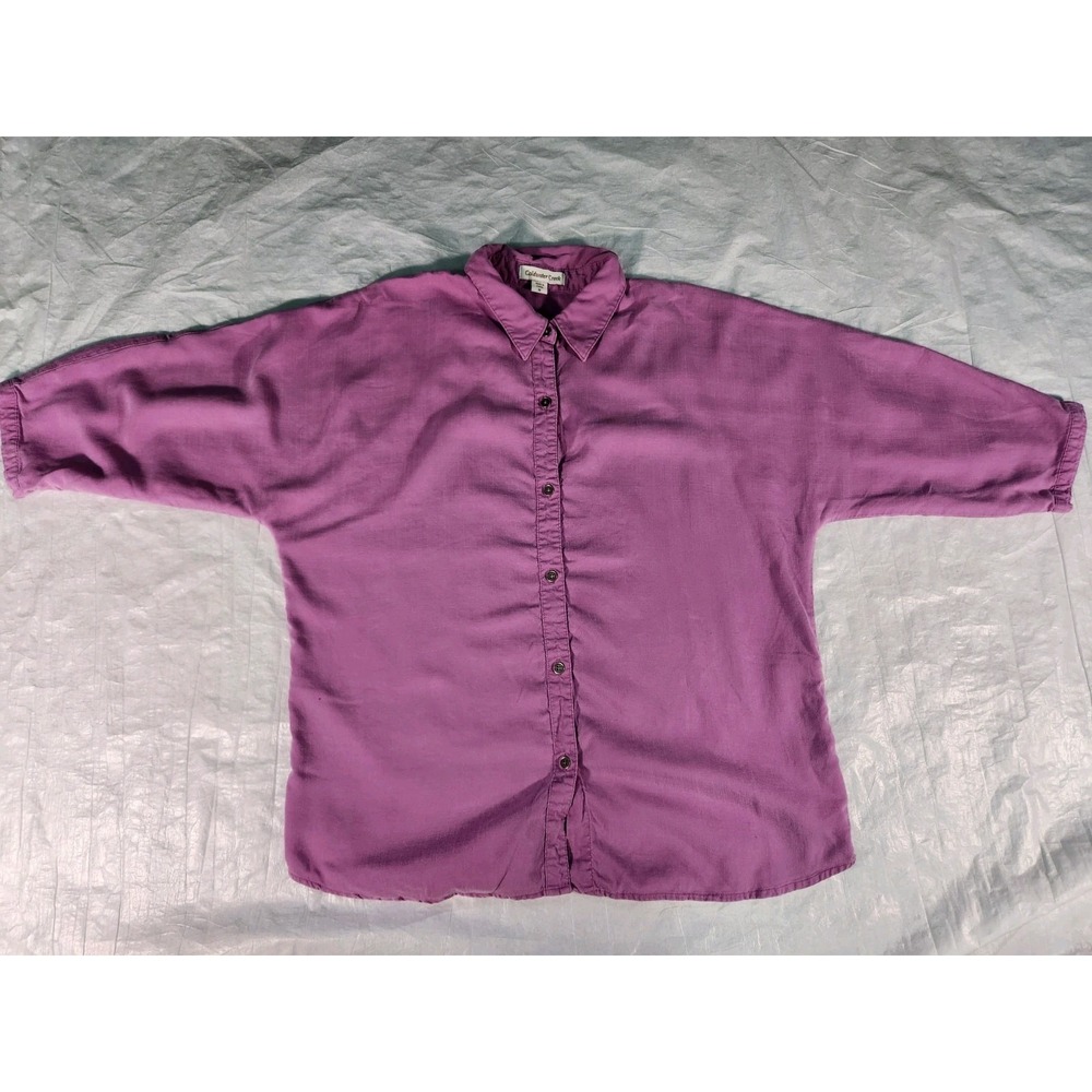 Coldwater Creek M Medium 100% Lyocell Purple 3/4 Sleeve Collared Button Up Shirt